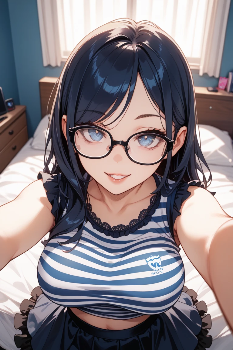 Highest quality,Highest Resolution,Crying face underwear,sexy,sofa,Short Bob,Very beautiful eyes,,sweat profusely,Open your mouth wide and stick out your tongue,Transparent nipples,whole body,Glasses