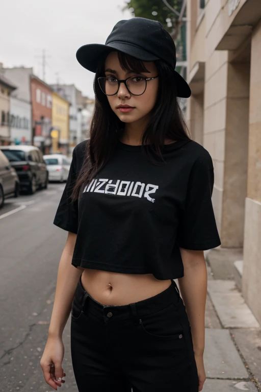 1 garota, cyberpunk, Sozinha, olhando para o espectador, corar, franja, sem roupa, tronco, braid, hair elastic, ao ar livre, parted lips, sky, dia, hands up, olhos rosa, tree, umbigo aparecendo, fundo desfocado, hand on the belly, peitos aparecendo, side braid, olhar sedutor