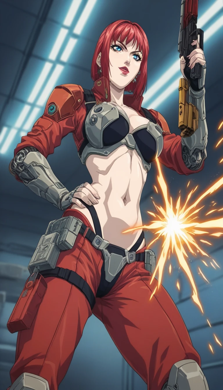 1 fit female
beautiful gigantic massive breast
battle
mechanical arms
sleeveless
oversized panty Katsuya Terada, Jeffrey Catherine Jones )