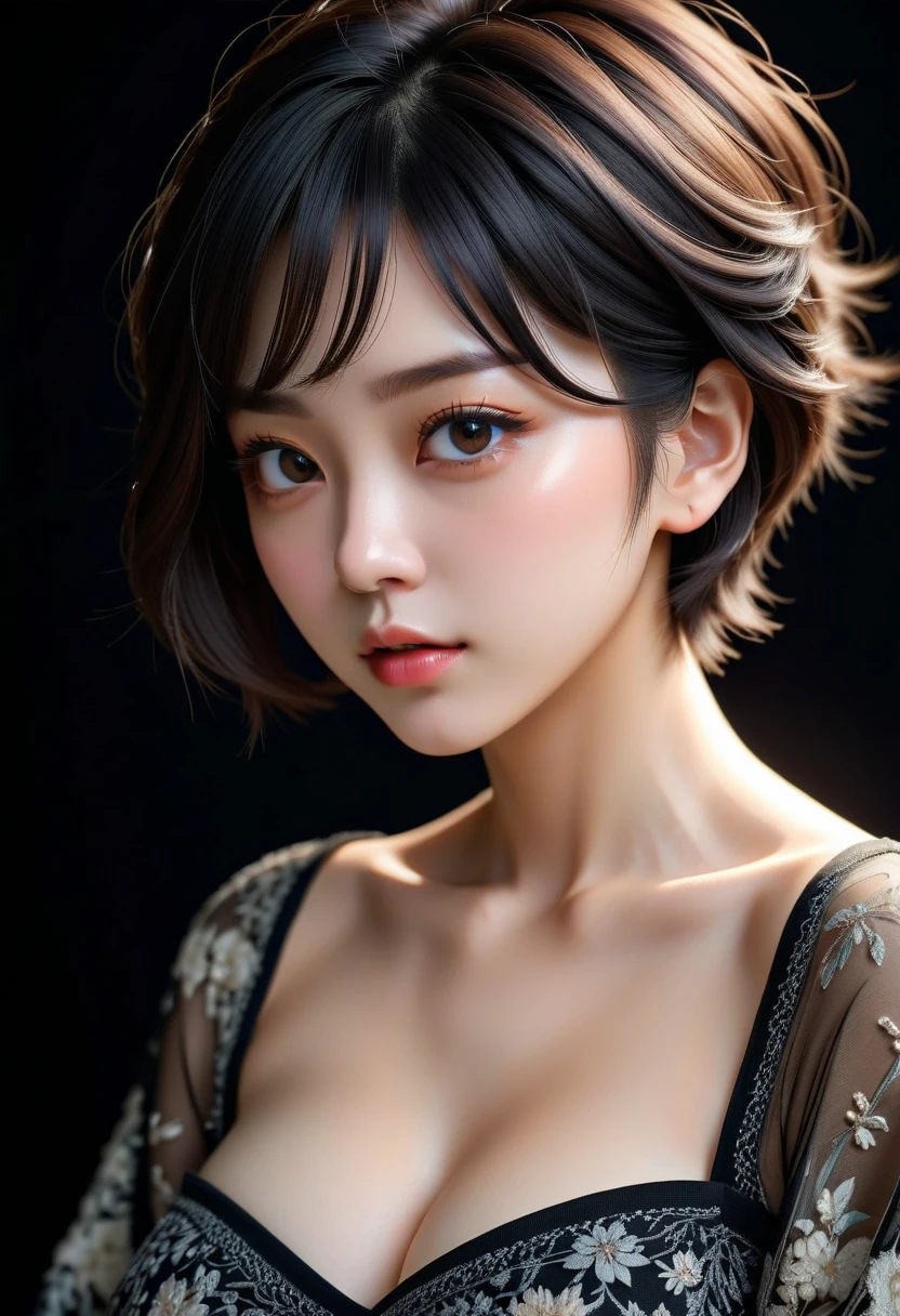 (Browsing Caution:1,4),Mix 4, (8k, RAWphotograph, Highest quality, Tabletop: 1.45), (Realistic, Realistic: 1.37),illumination, night, プロのillumination, photographn mapping, Radio City, Physically Based Rendering, Gradient Brunette, 高品質のphotograph, High resolution, 1080P, (Detailed facial depiction), (Detailed description of the hand), (Delicate CG), Extreme light and shadow, Rich details, (Detailed facial features), (Highest quality), Look in front of you, Highly detailed face, Highly detailed lips,  超High resolution, (Faithfulness: 1.4), photograph, 1 girl, [(sad)],  , Thin limbs, movie, Cool pose, I Cup, Highest qualityな完璧なボディ, photographのような, (1 girl: 1.3), Perfect balance, (Huge, Perfect breasts, Areola),(Realistic, Photorealistic:1.37),One Girl, Cowboy Shot,Professional Lighting, Photon Mapping, Radio City, RAWphotograph、(Photorealistic:1.4)、Octane Rendering、Complex 3D rendering with ultra-detail, Studio Soft Light, Rim Light, Vivid details, Super Detail, Realistic skin texture, Detailed aspect, Beautiful details in the eyes, Highly detailed CG Unity 16k wallpaper, compensate, (Detailed Background:1.2),Highest quality, 超A high resolution, Tabletop, One Girl, One girl,alone, Upper Body,View Viewer, ((Black Background:1.4)), Bobcut, short hair, Multicolored Hair, compensate , Lips parted, Black Lips, eyeliner, Gothic, Goth Girl,((Multicolored Hairの色:1.4)),((全身全naked)),(((nsfw))),((naked)),((Small breasts:1.3)),((((naked)))),((Pixie Cut:1.2))