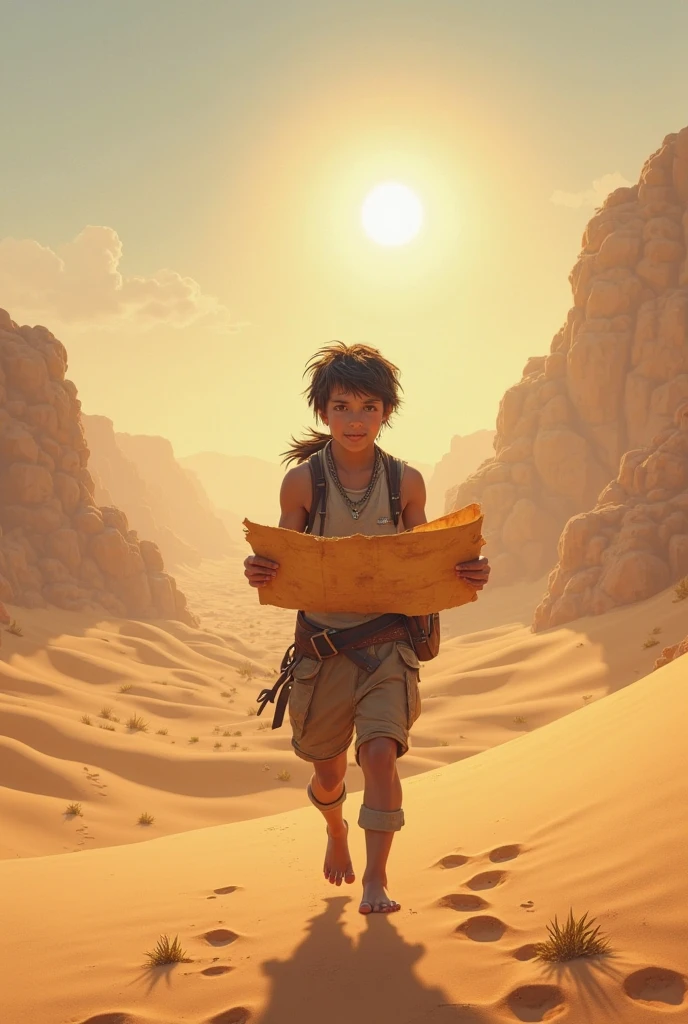 Um aventureiro no deserto do Egito, estilo dos desenhos animados, Children's Story.