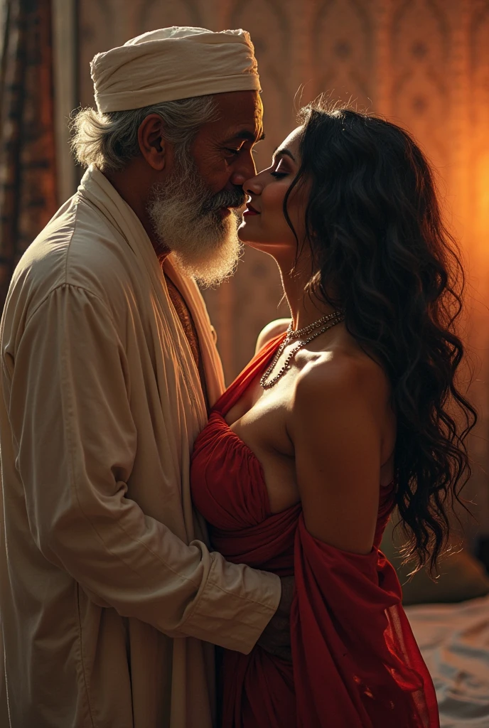 A young woman dressed in thin white underwear reveals her inner body hugging and kissing an old man who is cooking in a pot., Photo by Zhang Han, cgsociety contest winners, fantasy art, Chinese woman, She is in the potion workshop., Chinese girl, cinema. By Lengjun, palace , a girl in Hanfu, Hanfu, Still from a fantasy movie, white Hanfu, Wuxia, Traditional Chinese