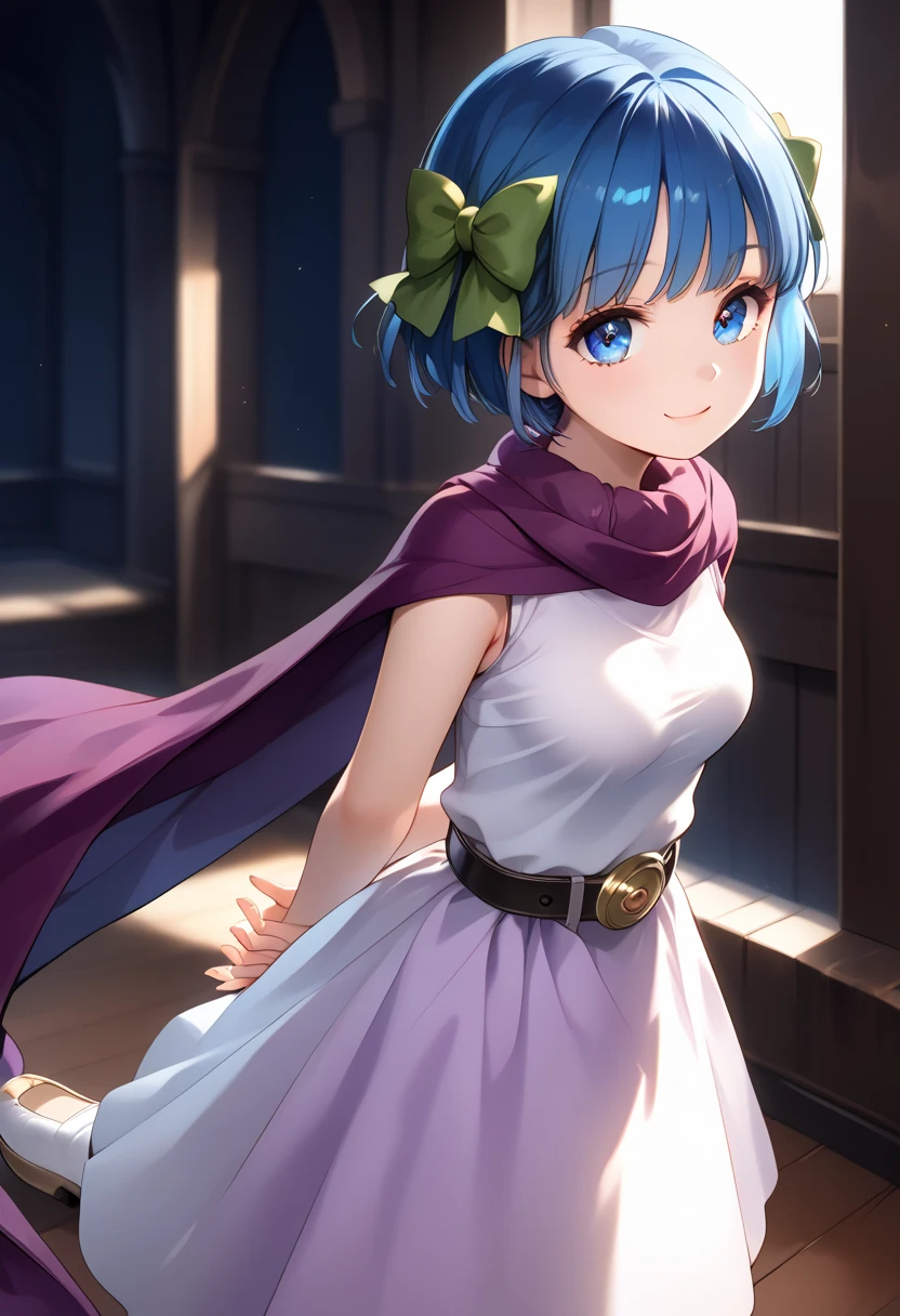 lineart ((best quality)), ((masterpiece)), (detailed), 1girl, } 4k, hd, masterpiece,, female, loli, blue eyes, {light blue hair}, short hair{intricate leather blue desert tribal tunic},  bare arms, upper body, hairband, fantasy, filigree, scarf, braided bangs, hair decoration