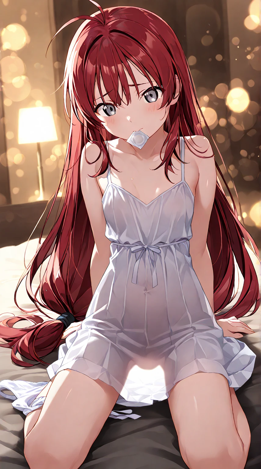 One girl, Long Hair, smile, bangs, Long Hair,Chestnut Hair,Drooping eyes,Illustration, fluffy,one piece,Pink eyes, Blushing, solo, Slim body