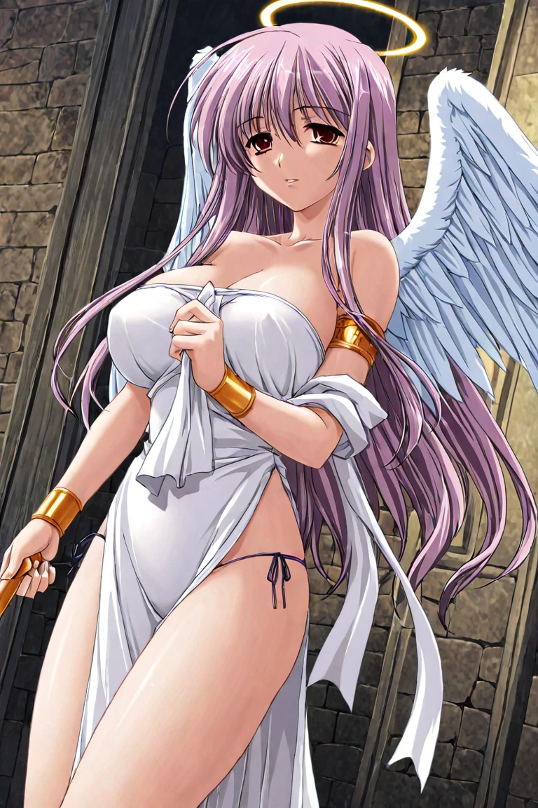 (masterpiece, Highest quality), detailed, 1 person, ((Character Concept Art)), ((Character Design sheet, same characters, front, ~ side, return)), whole body, Body completed, 1 female, 1 person, detailedな顔, Character Design sheet,whole bodyesbian, Highly detailed, ((Character Sheet, Character Design)),Many parts, White skin, Angel Wings, Long purple hair, Angel Costume, Feminine, Divinity,, feminine, Woman Angel, Curvaceous,