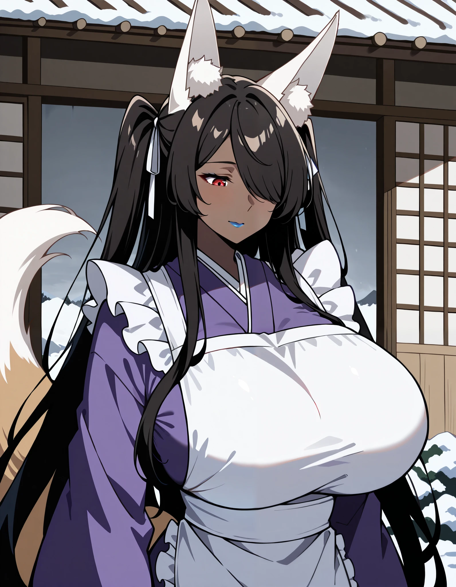 seilah, seilah, long hair, horns, purple hair, facial mark, forehead mark,, headband, BREAK cleavage, japanese clothes, horns, choker, wide sleeves, kimono, sash, tattoos, BREAK cowboy shot, looking at viewer, BREAK (masterpiece:1.2), best quality, high resolution, unity 8k wallpaper, (illustration:0.8), (beautiful detailed eyes:1.6), extremely detailed face, perfect lighting, extremely detailed CG, big breasts, upper body, holding breasts, hand in breasts, hands on own breasts, bouncing breasts, seductive smile, nipples, breasts out, room, bed, side, on side, from bellow, undressing, navel