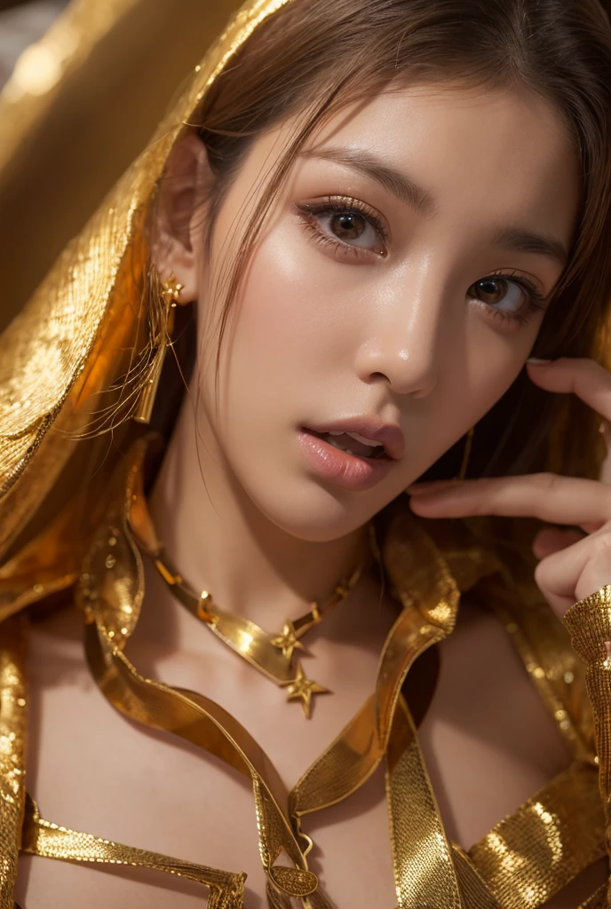 Realistic and beautiful. Fantastic. All made with golden colors. The background is golden and shiny.
