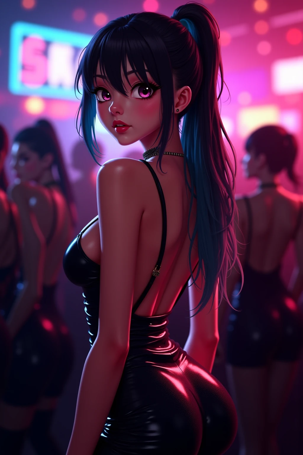 (photorealism:1.2), beautiful woman, extremely detailed,realistic style,scifi fantasy art,filigree,angle shot,Hyperdetailed,Hyperrealistic,photography of an cyber anime girl,jumps up at morning in a cafe,showing peace signs with hands,happy smile,32k ultra fine detailed,cinematic,photo realistic,dynamic lighting,masterpiece,high definition,stylized anime art,smooth,ultra high definition,ultra sharp focus,intricate artwork masterpiece,neon lights say:"FRIDAY!"