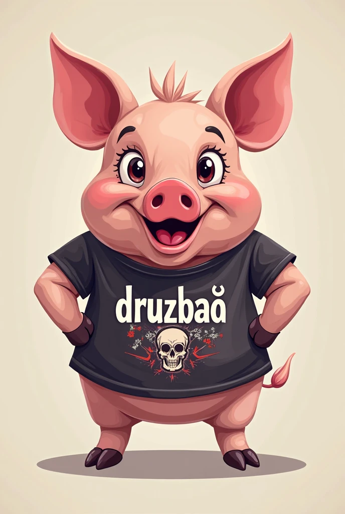 A pig drawn in cartoon art style, like the one on the cover of Mad Magazine. Art has to be ultra realistic and fun. A pig in his messy room with clothes and xanax tablets, messy death metal and black metal band outfits, posters de bandas com logos como bandas tipo Mayhem e Canibal corpse e black dahlia murder. But the bands are called Gatenha. The pig is on xanax, and with a black metal band shirt with the name Gatenha. The pig is high on benzodiazepines and his expression is relaxed and content., with swollen eyes. His eyebrows are thick and he is bald, in black pants and Vans sneakers. He is lying in bed lazily 
