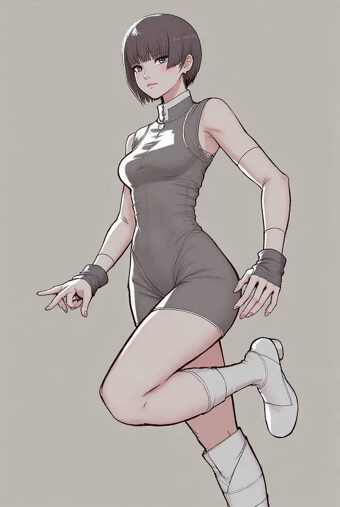 Best quality at best，tmasterpiece），1girll，Short hair girl，Tomboyish，Tomboyish，Black color hair，Sunburn，Gel coat，black reotard，swim wears，Slim attire，nakeness，minimalistic background