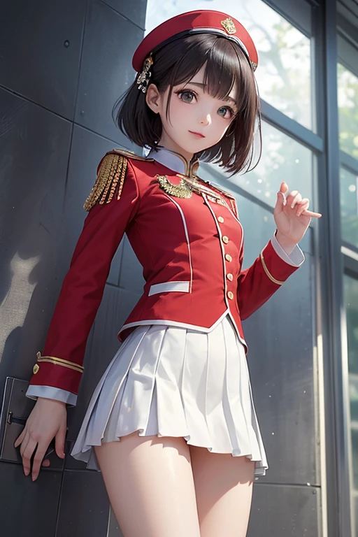 1girl in, sayla mass, Elegant, masutepiece, Convoluted, Army pink uniform dress with a super miniskirt so short you can almost see your pants........、Pure white panties、Please squat down and show me your white panties........、Super miniskirt You can see the pants in the miniskirt、White panty、Realistic, Best Quality, absurderes, high face detail, Perfect eyes, 18 years old, Cowboy Shot, realization、, Vibrant colors, Pink Uniform, Skirt、Photography、Gravure photography style、Real Images、Top image quality、1girl in, sayla mass, Elegant,Spread Leg,Show white panties, masutepiece, Convoluted,Ultra mini skirt、White panty、 Realistic, Best Quality, absurderes, high face detail, Perfect eyes, 18 years old, Cowboy Shot, , Vibrant colors, White uniform, Skirt