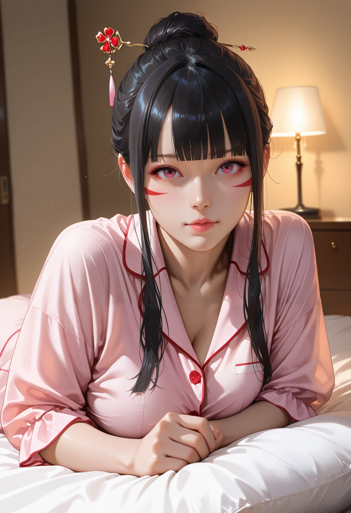 bright look、photorealism、highest quality、Super high resolution、picture extraordinary beautiful girl cute and beautiful face detail、、beautiful bangs shining white skin
TKNKZMI, (best quality,highres:1.2), (realistic:1.37), HDR,UHD,studio lighting,extremely detailed,professional,vivid, bed invitation, portraits,warm toned lighting beautiful woman face, beautiful eyes, black hair, blunt bangs, eye shadow, sidelocks, hair ornament, hair bun, pajamas, bedroom,