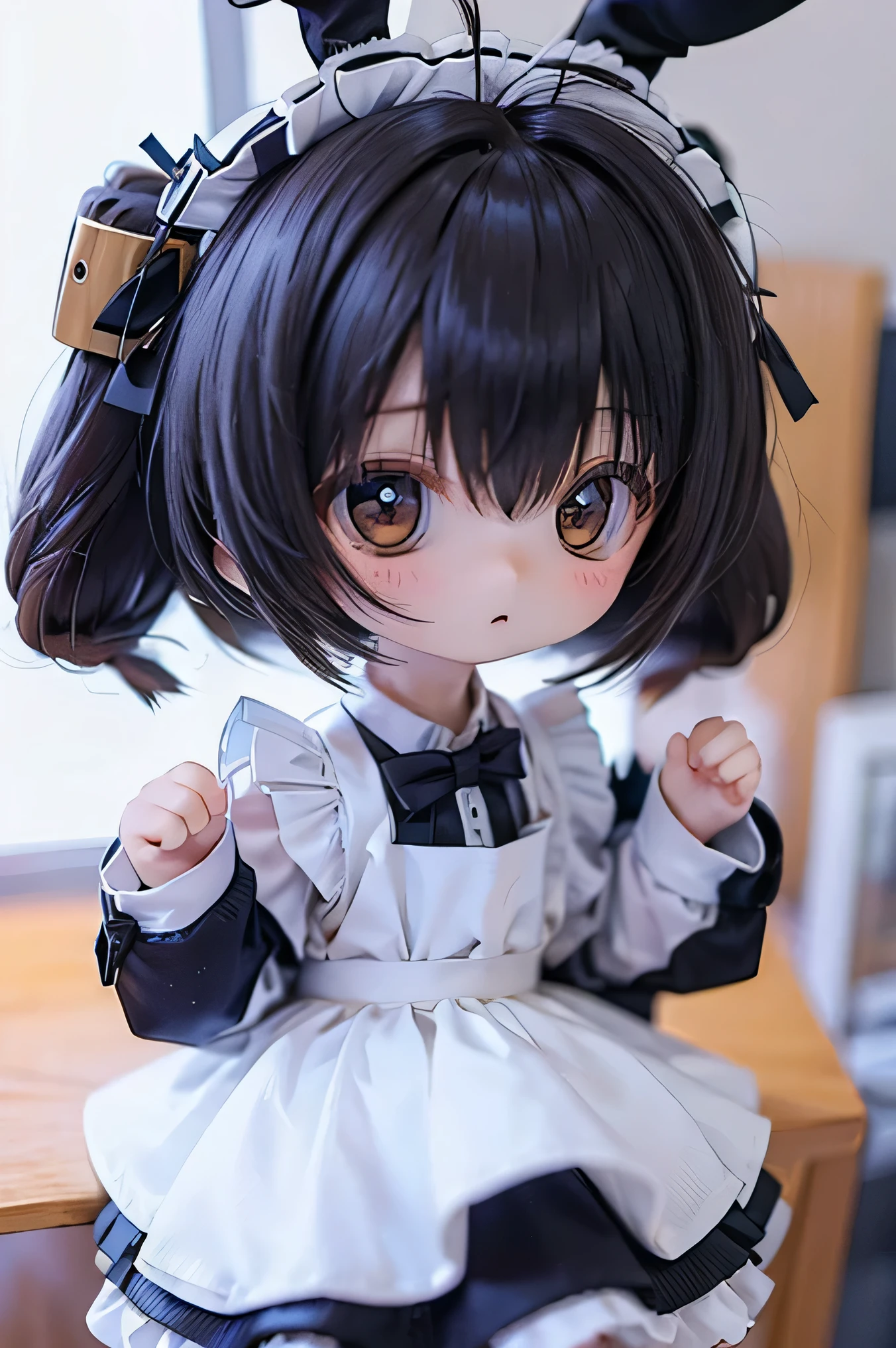rabbit girl 、 chibi 、 young girl、 Maid Outfit