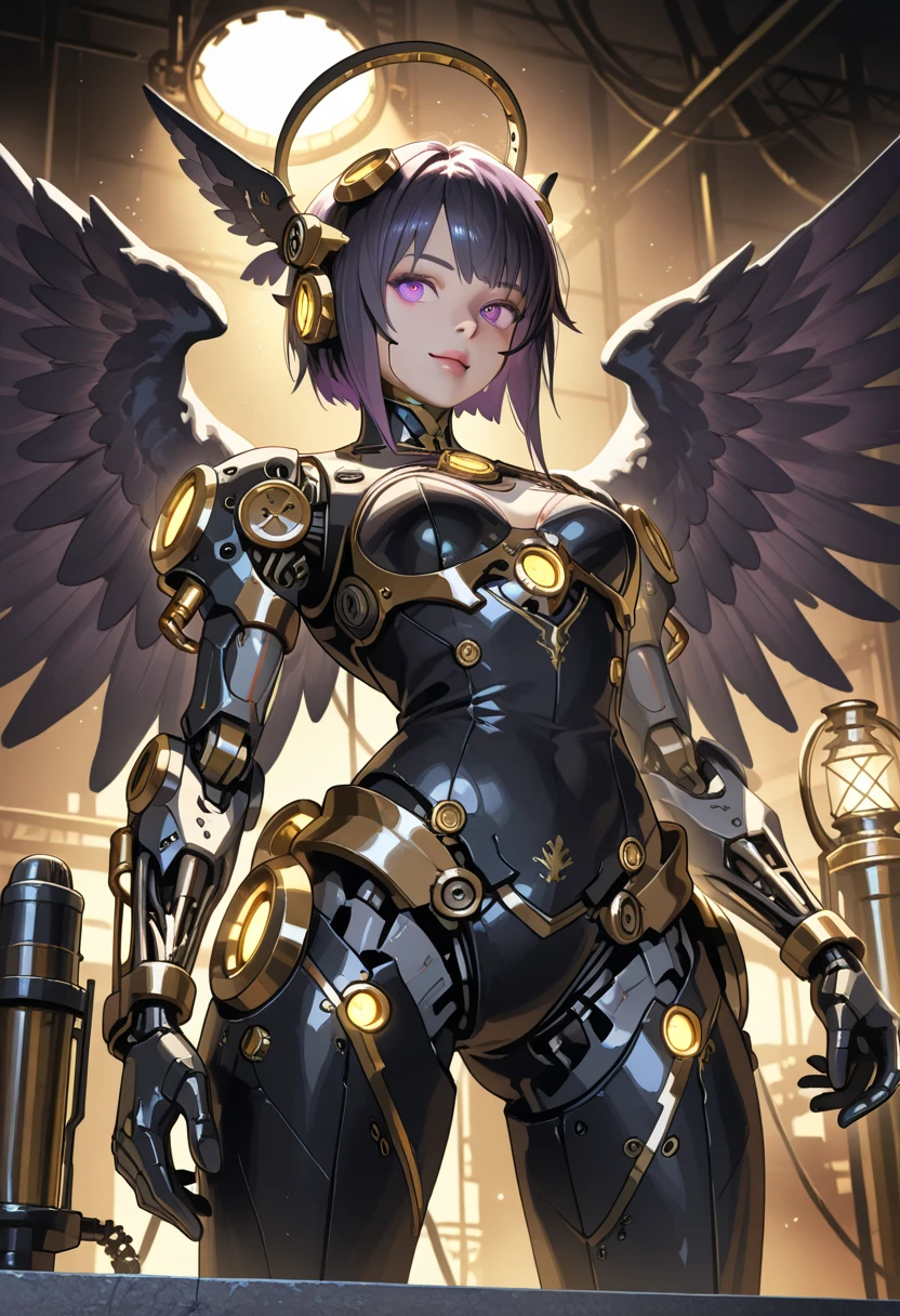 masterpiece,(bestquality),highlydetailed,ultra-detailed,1girl,(mechanicalwings:golden,glowingeyes:blue,goldenrarmor:1.2,elongatedears:0.8),(cyberpunkcity:1.5,weapon:energyblade),(fantasylandscape:1.2,natural lighting:1.5,confidentexpression),(panorama:1.2),mecha, smile,angle,Angels, wings,gold,raw,close up