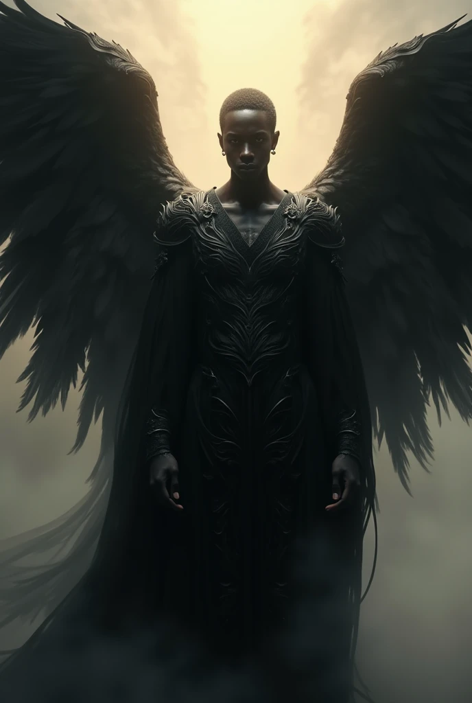 African man. Shadow powers. Wearing a cloak. Black wing