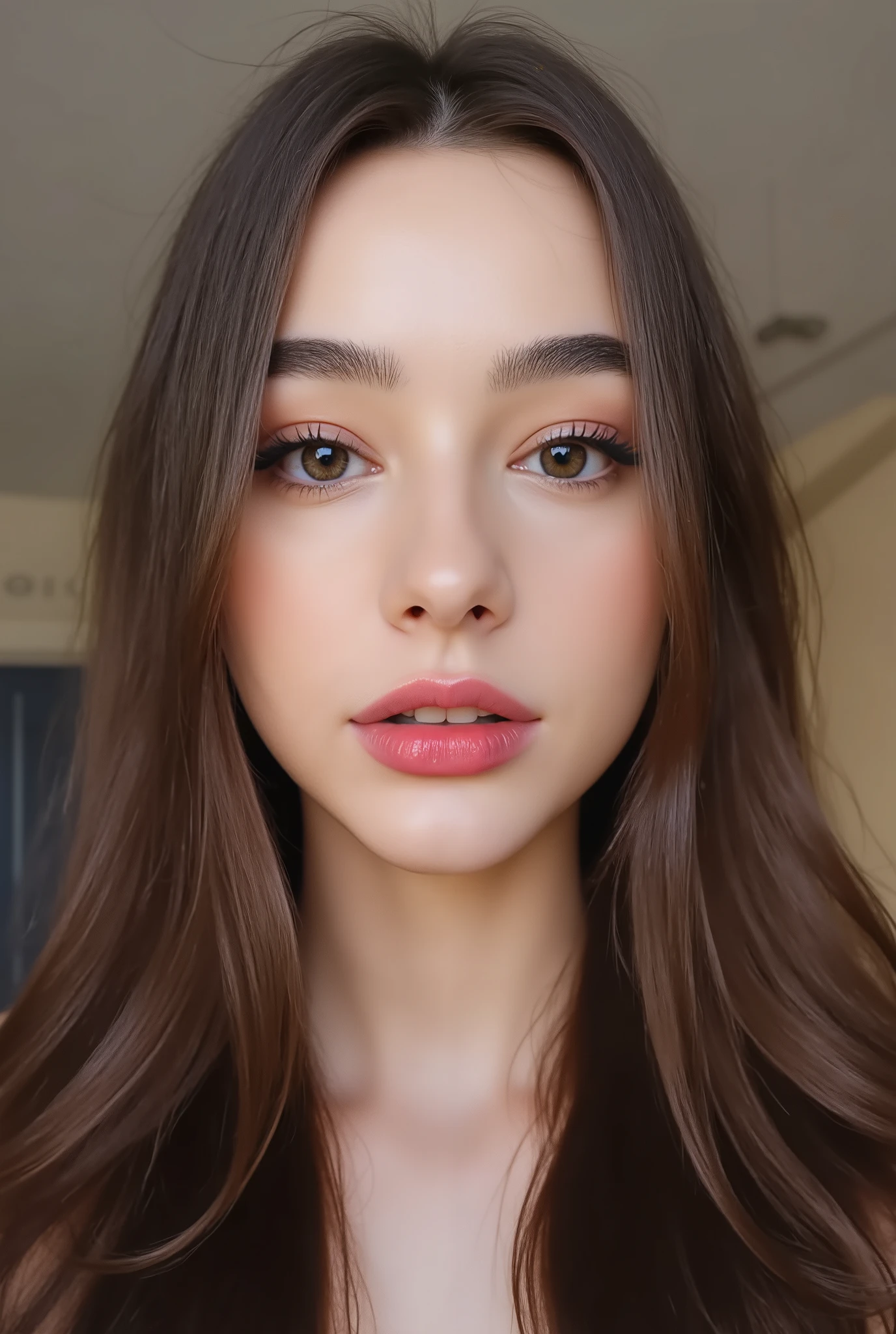  Beautiful women、 red lips hazel eyes