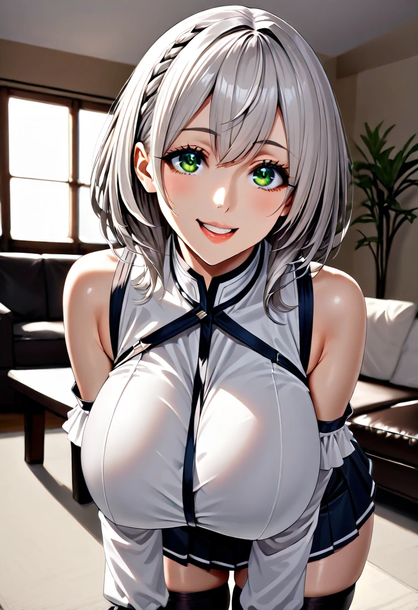 (((masterpiece))),fuyumi itadori, Anime girl characters, 1girl, solo, looking at viewer, medium hair, white hair,blue eyes, long sleeves, cleavage, bigger breasts, open mouth, collarbone, jacket, open clothes, open jacket, blue jacket, ground vehicle, sports bra, tall girl, horny, big ass, beautiful face,Charming, Tight-fitting clothing, anime visual of a cute girl, screenshot from the anime film, & her expression is solemn, ahegao face, in the anime film, in an anime, anime visual of a young woman, she has a cute expressive face, still from anime, perfect breast, smile face