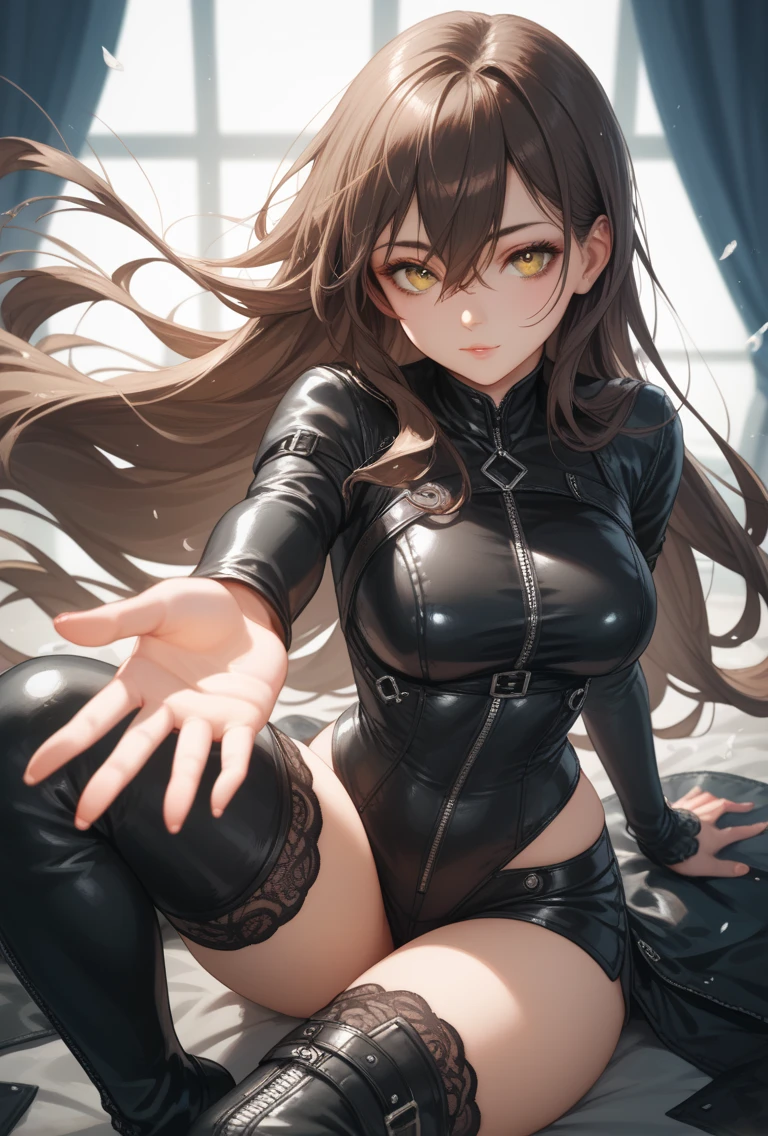 Camel Toe:1.4、(Sweat)、(vapor)、(((Long gloves:1.3)))、Brown Loafers、Black calf socks、Open your thighs wide to the left and right、地面にSquat、Showing your crotch to the audience, ((Enamel Bondage:1.3、Squat, Spread your legs:1.3, Put your arms behind your head ))、12 years old、Absurd、Dark brown long ponytail hair、Flat lighting、Elevation、Sexy pose、Highest quality、Complex、Surreal、perspective, Very detailed, Detailed Background, shape、1 Girl、alone、Small breasts、A light smile, Embarrassing, blush, ((Poolside)),