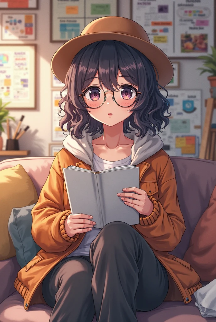 Anna (Tall petite Anthro rabbit, white furred, shy), dressed in an oversized green hoodie, black tights, brown scarf, oval black rimmed glasses, reading a book, (MasterPiece) (Highly Detailed) (4k)