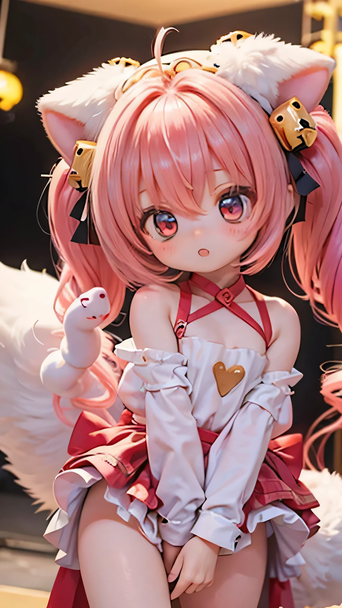                bright red hair on the ears and tail of a golden retriever girl      ( pink hair around MM )                    , chubby and             cute ,                 cute  ,                      , 4K,                         Golden retriever girl with bright red hair on the ears and a tail close to pink hair                  ,           masterpiece,             cute ,              cuteデザイン     ,                    beautiful eyes  ,                    beautiful lips,                    beautiful face,       Long Lash for a muscular body   ,                  more info              ,                    amazing contrast                  ,                      I tried reducing the luster with pastel colors            ,                  elegant          ,                 elegant         ,    wonderful,      cuddling fantasy          ((( cuteアイドルの服 )))nsfw 
Flat Chest、Stand on the stage and cover your upper arms on the 