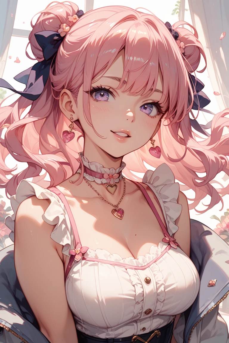 Masterpiece, ((Best Quality)), Ultra Detail, Illustration,(1girl),Beautiful Detailed Eyes, (Heart-shaped Pupil:1.5), (Blush:1.3), Ahe-Face, Close-up, (Chest Focus), (From Top:1.1), (Balanced Hands:1.3), Pink Hair, (Big:2), (Chest Out:1.3), (Off-Shoulder:1.1), Transparent Undergarment, (plump:2), (Bare abdomen:1.6 ), --auto --s2