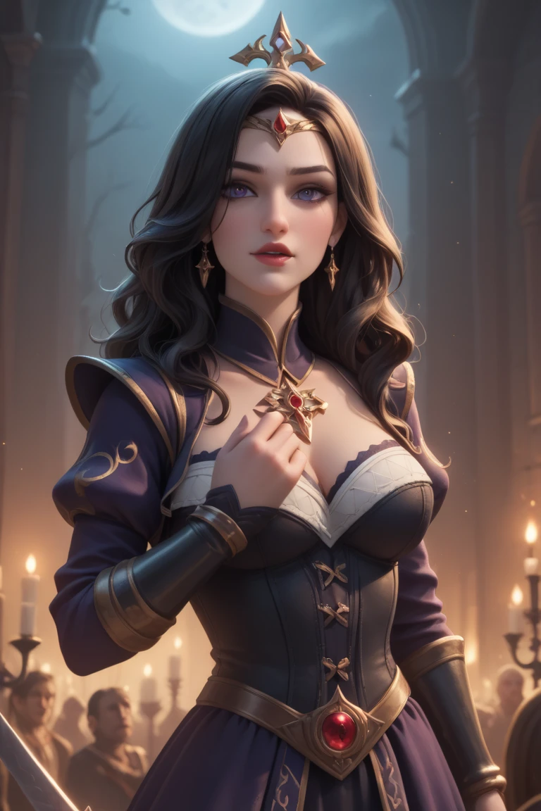 ((masterpiece))), (((best quality))), ((ultra-detailed)), (hyperrealistic), (highly detailed CG illustration), cinematic light, photorealistic ,extremely beautiful young lady, light makeup, big breast, intricate detailed eaba, red cape, spear --auto
