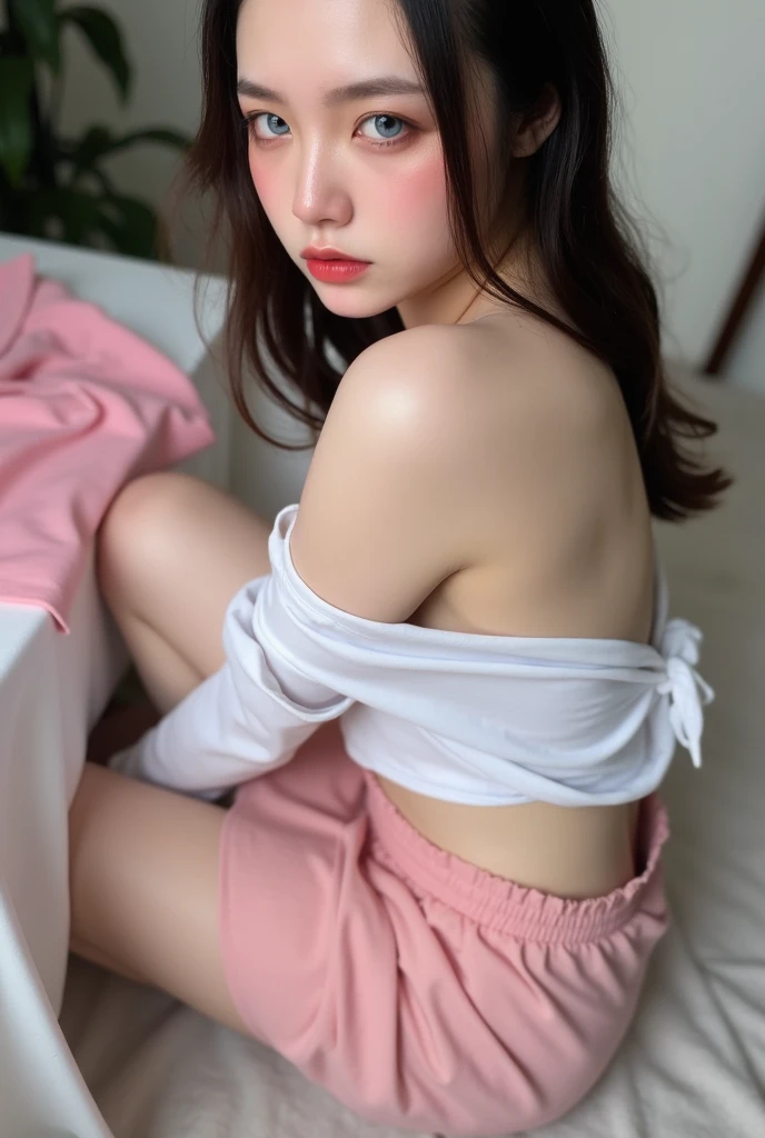 Naked big tits teen girl sitting on bed