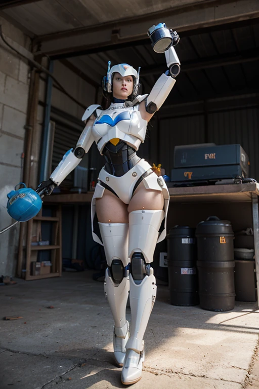 ((Best quality, 8k, Masterpiece :1.3)), Ultra detailed and photorealistic Twenty-seven-year-old white/caucasian female, with long, redhead hair, ((Full body: 1.5)), ((beautiful face:1.5))+, ((She is standing: 1.5)). Leader of the Movement and Support Security Unit uniform: ((electric blue thong:1.5)), (( electric blue sports cap:1.5)), ((black leather belt: 1.5)), ((long electric blue latex gloves that cover up to the elbow: 1.5)), ((wears white latex bikini with open exposed breasts:1.6)), (( electric high-top latex boots with stiletto heel:1.8)), ((SHe carries a Tranquilizer Gun combined with a pistol on his belt:1.5)), along with a dildo-shaped taser baton, ((best quality)), ((maestropiece)), (detailed), ((High resolution :1.9)), (maestropiece ), (best quality), (Ultra detailed), (masterpiece), (best quality), (Ultra detailed), (masterpiece), (best quality), (Ultra detailed), maestropiece, , (best quality (master) + , spectacular, 8k, ((best quality)), ((maestropiece)), (detailed), ((High resolution :1.9)), (maestropiece ), (best quality), (Ultra detailed), (masterpiece), (best quality), (Ultra detailed), (masterpiece), (best quality), (Ultra detailed), maestropiece, , (best quality (master) + , spectacular, 8k, (NSFW)