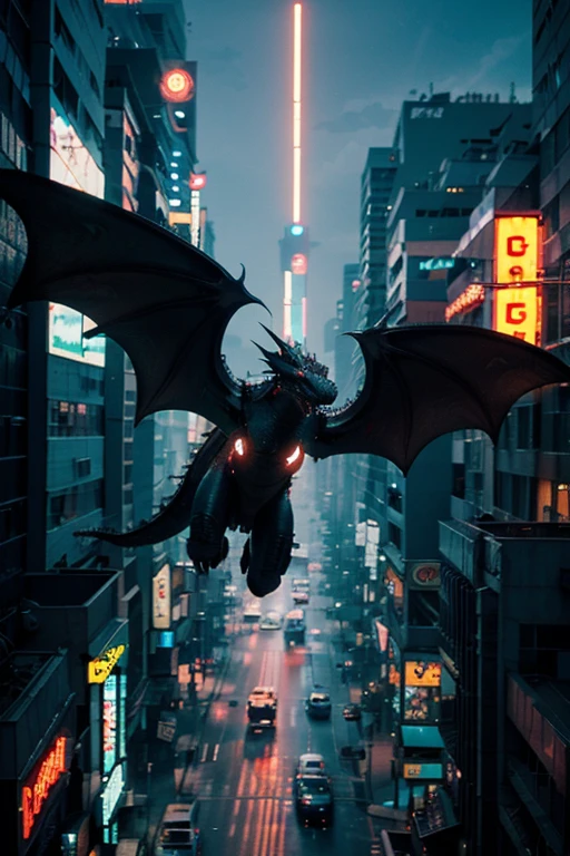 Night time future building was attack by flying monster