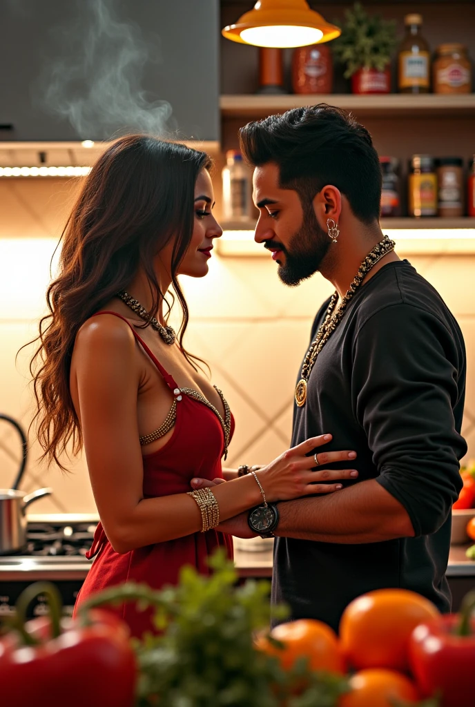 An Indian couple performing sex, shiny Latex underwear, man long hair & beard
