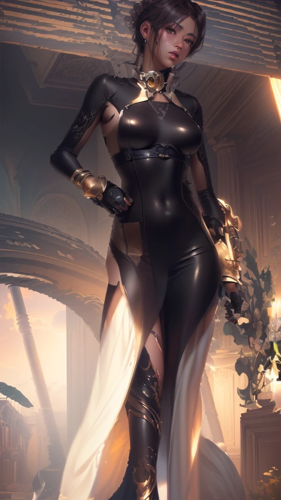 best quality, (RAW photo:1.2), (masterpiece:1.4), (highres:1.4), depth of field, intricately detailed, 8k, extremely detailed, perfect lighting, epic background, solo, super fine photo, full body digital art Unreal Engine 5 8K UHD of a girl, concept art, character concept design, vampire queen, white skin, gothic leather clothes, red eyes, mouth with blood, seductive face, wavy short hair, fantasy fashion design, walking in town, night time background, best quality, masterpiece, super detailed, sharp focus, female pose