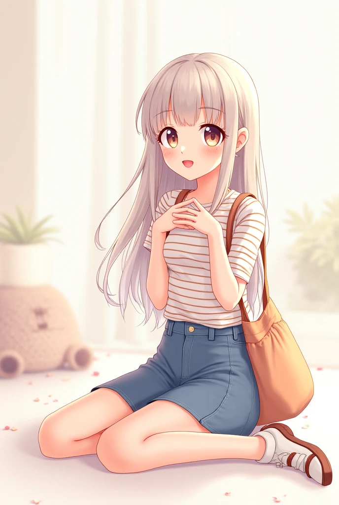 (masterpiece, best quality),1girl with long white hair sitting in a field of green plants and flowers, her hand under her chin, warm lighting, white dress, blurry foreground