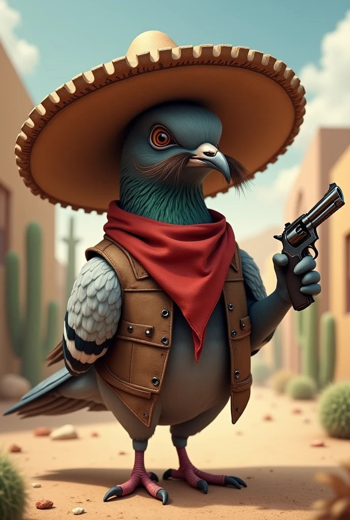 A skeleton of a vulture wearing a cowboy hat in a cartoon style