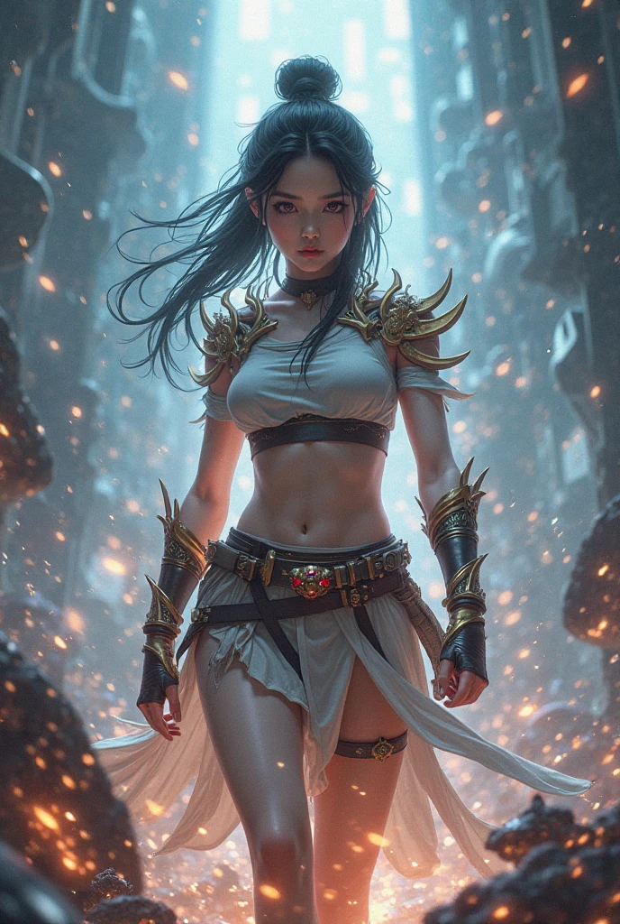 front view, (masterpiece), best quality, expressive eyes, perfect face, warrior woman, sword in left hand, half naked, steel bracelet, silver bracelet, bronze belt, exposed breasts, beautiful vagina, vagina with small soft hairs , woman with very long hair moved by the wind, night light, cloudy sky, dark clouds with lightning, mountain, castle embedded in the rock of the mountain, waterfall coming out of the castle, beautiful warrior goddess, fantasy, fog, skin wet by the sweat, blushing and panting face, provocative look, sexy pose, full female body, oriental mandala tattoos, transparent dresses, skin wet with water, stormy sky, red storm clouds, floating antique clock, waterfall, lamp, lantern, no panties , tattoos of mandalas and flowers on the naked body, majestic, feeling of depth, expressive eyes,8k, (Female: 1.5), elegant and flexible (athletic build: 1.5), Emerald Eyes (Vibrant: 1.5), Hair Chestnut (Vibrant: 1.5), cinematic image, intricate details, ultra-realism, viridian tones, dystopian palace, luxurious atmosphere, ultra detailed, stunning image, IMAX, cinematic, award-winning cinematography, complex, low aperture (F1. 2), dramatic. lighting, cinematographic composition, professional, eroticism, medieval castle embedded in the mountain, night sky, full moon, 1 girl, 18 years old, (legs open), pink lips, well lit, pretty and aesthetic: 1,2), ( 1 girl), extremely detailed, (fractal art: 1.3), colorful, most detailed, beautiful goddess, Caucasian girl with shiny silver hair, full female body, viridian toned colors, metallic colors, enamel colors, long white hair, art style wlop, sakimichan art style, NSFW, run and dodge, fighting pose, beautiful warrior woman in combat, front view, girl seen from the war front, naked woman, fighting expression, evil smile, open mouth, delicate and perfect body , digital painting, colorful, ink painting, por Pino Daeni, Frank Frazetta, Arte de estilo WLOP,high-heeled boots, boots with metal buttons,