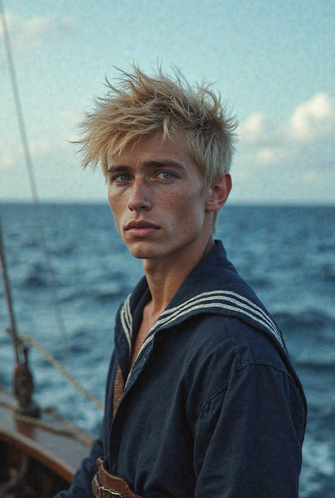 blond geogian man, short hair, swimming in the sea
