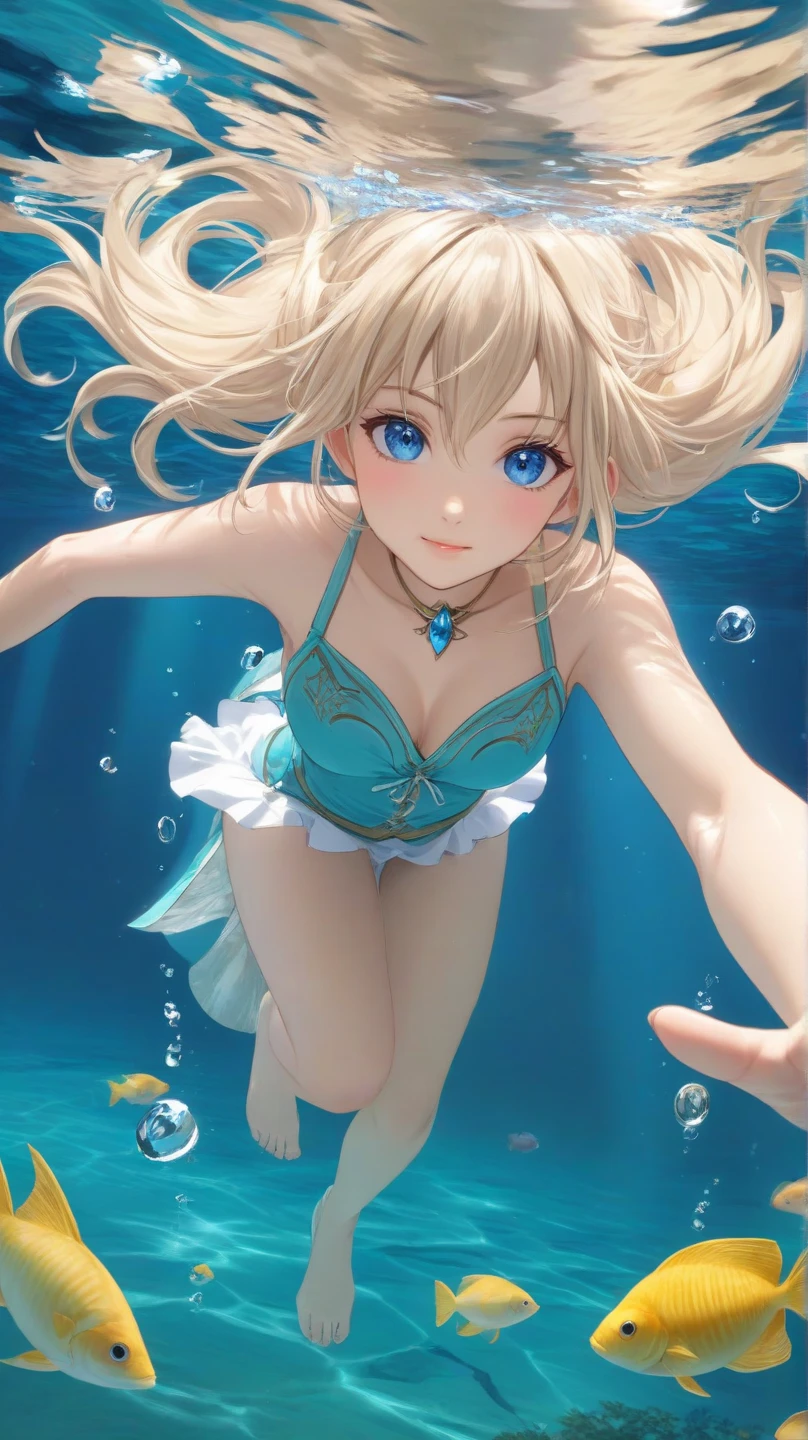 hitenkei style, claude monet, oil painting, mermaid, ((topless)), nsfw, masterpiece, underwater, coral reefs, schooling fish, 1 girl, erect nipples, intricately detailed, navel, bare shoulders, blonde hair, pearl necklace, fin hair ornaments, under sea, extremely detailed, bare breasts, puffy nipples, blue eyes, bare stomach, soaked, medium breasts, arm strap, swimming, teen, soft eyes, smiling, armpit, happy, half open eyes, lusty eyes, blushing, long hair, side bangs, forehead, tongue out