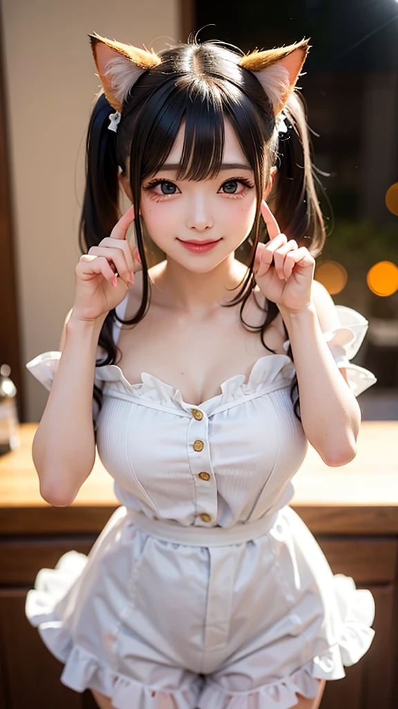 ((Highest quality, 8k, masterpiece:1.3)), Detailed eyes, (View from the front), Looking at the camera, ((Everything is Shining、Reflects light:1.2)), (Optimal ratio: Four fingers, One thumb), (Portraiture), (((One Piece Uta))), 1 Girl, Cute Face, Tilt your head, Half Body Shot, Counter Past, Blushing, smile, Outdoor, city, Expressive eyes, Perfect Face, , uta, Long Hair,  Headphones, ribbon, Large Breasts, neck ribbon, Split Color Hair, Hair on one eye, Twin tails, Hair Ring, black ribbon, Are standing,1girl, split-color hair, hair over one eye, red hair, multicolored hair, long hair, purple eyes, two-tone hair, hair rings, headphones, ribbon, white hair, bangs, very long hair, medium breasts, white reverse Bunny, huge smile, ,Reverse Bunnysuit,breasts, 1 girl, meme outfit, bangs, reverse bunny suit,, reverse outfit, heart patty, big tits,