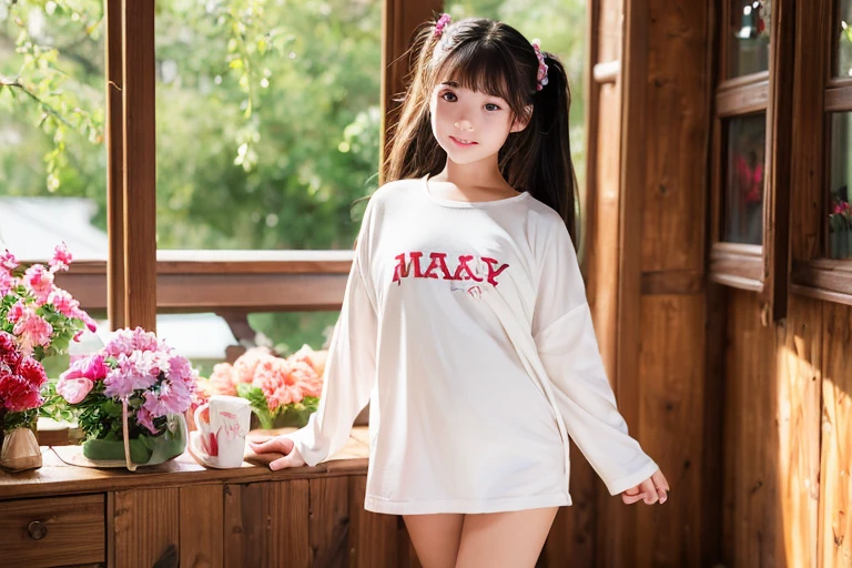 Very cute face、14 years old、Girl、Fluffy long hair、Beautiful legs、Beautiful body、Thin legs、White skin、
