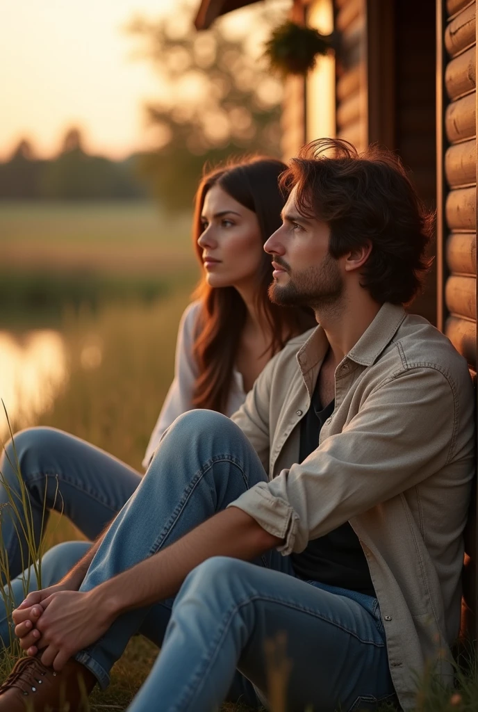 Caucasian woman resting her head on man's shoulder、photograph、sitting、romantic atmosphere。