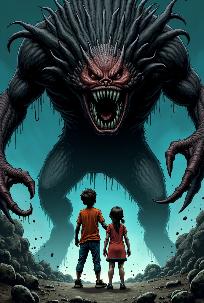 a monstrous creature representing the fauna and culture of brazil, detailed anatomical features, maximal detail, horror-style junji ito, dark fantasy art, intricate body structure monstro sendo visto de dia, paisagem real do fundo
