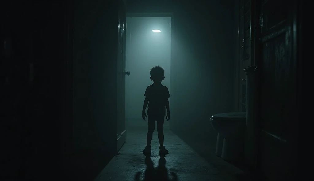 A boy run with fear on stairs at midnight without light 