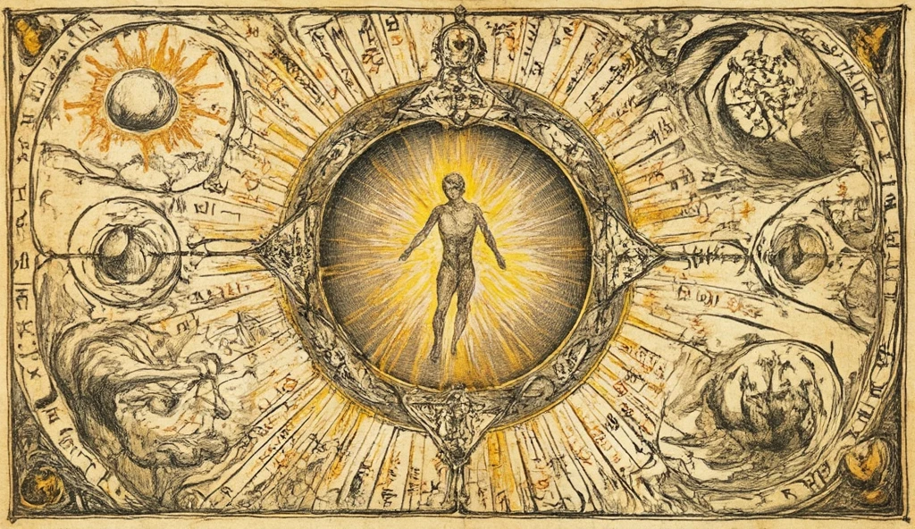 Hermes Trimegisto na antiga atlantida, hermeism, elements of astrology, ​masterpiece, cosmic and transcendent vibe, inspired by the works of leonado da vinci