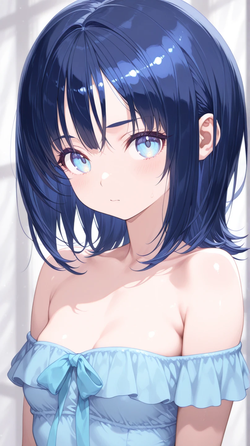 (Masterpiece, BestQuality:1.3), (ultra detailed:1.2), (hyperrealistic:1.3), (RAW photo:1.2), High detail RAW color photo, professional photograph, (Photorealistic:1.4), (realistic:1.4), professional lighting, perfect anatomy, (Big Breasts:1.2), (blush, detailed face), (cheerful Smile:1.5), (Blue Hair:1.5), Trending Hair&Trending Hairカラーをランダムに, earrings, necklace, bracelet, sexly, erotic sexly, Random sexy gravure poses, (: 1.3)