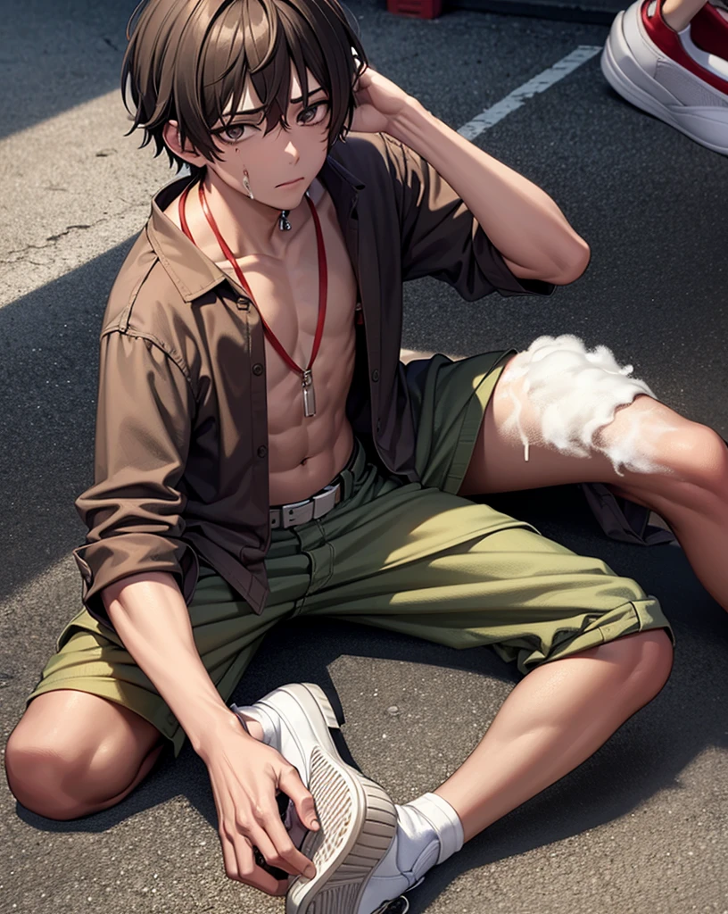 A painting art of 27-year-old handsome man. He's a pilot and have bushy eyebrows.