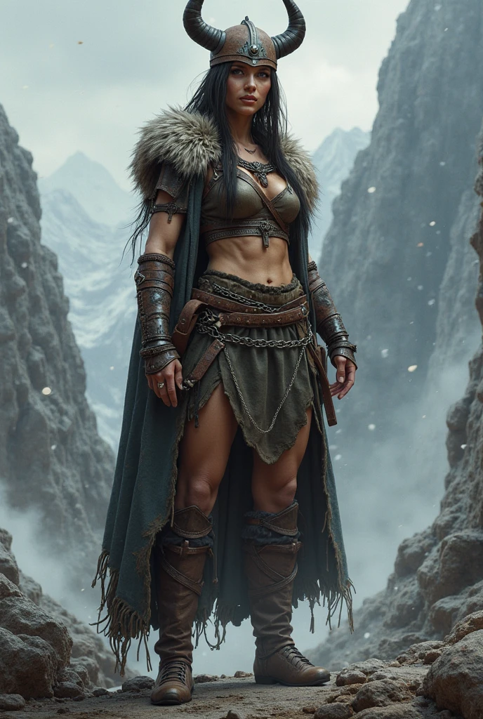 Half orc woman, musclegirl, black hair side cut side, wearing barbarian clothes, best qualityer.