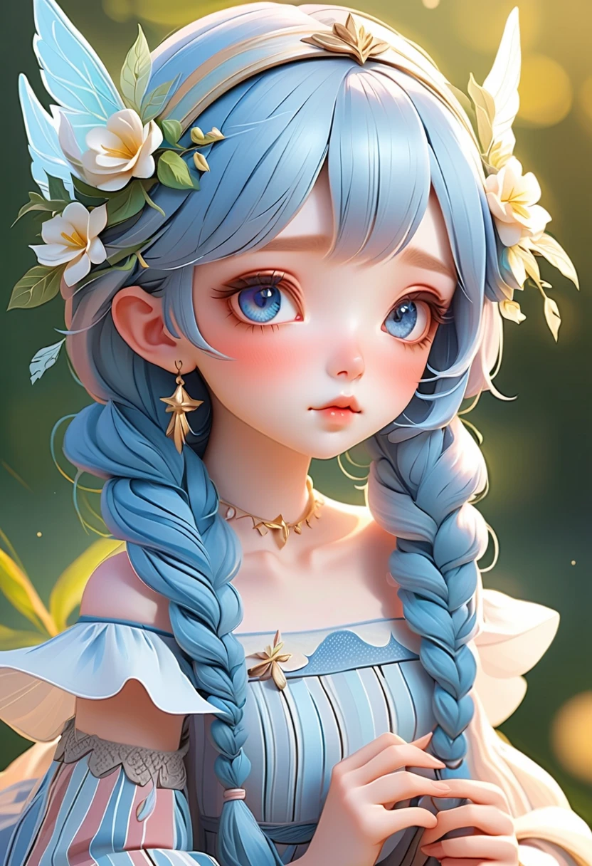 Baraco wind in Italy,Taoist fairy,Huangshan people,Exquisite Hair,Arm carving,White-blue hair all over the body,Delicate gradient shoes,Eye portrayal,Exquisite Hair,Popmart blind box,Clay texture,Treading on the ground,Black and white background,natural lightting,Best quality at best,Hyper-detailing,arte 3D,C4D, OC renderer, a 3D render, 8K,45 degree viewing angle,Wear a big hat
