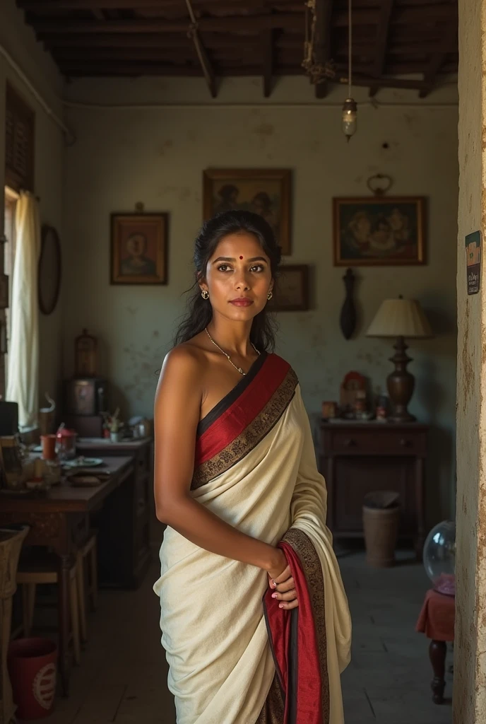 srilankan model maid hands tied up. saree hurting tears sad dark gloomy kitchen
