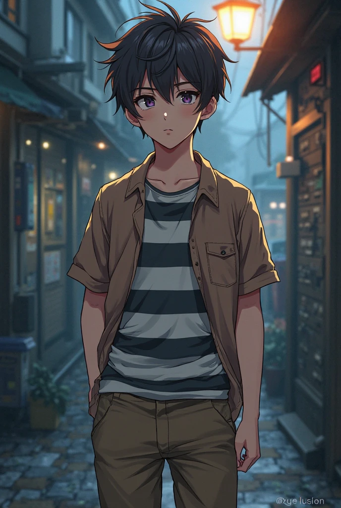 A 6-year-old boy stands, Masterpiece, Best quality, voluminetric lighting, Best shadows, Shallow depth of field, Stunning portraits, Delicate, beautiful and charming face with charming orange eyes, Sharp eyebrows,Short layered brown double-tailed hair, Shota, Little boy, (navel), Thighs sticking out, thighs focus, Dynamic Angle, Skinny, (Loose gray hoodie), (Oversized gray hoodie), Topless, hot pant, Short shorts , shorter pants, Covered , Sweat, perspired, disgust, Blush, Flat chest, No chest, glistning skin, didn't wear socks, Sneakers, street, Crowded intersections, Middle of the road,