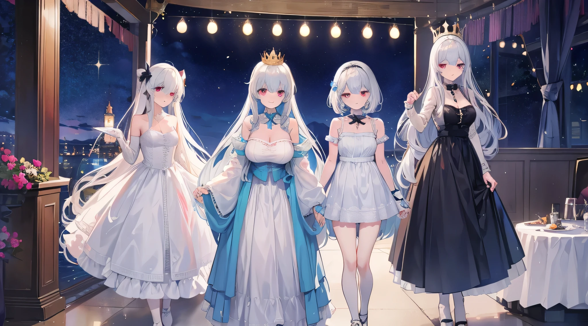 ((BLACK BACKGROUND,1:2, masterpiece)), full body MILF BIMBO standing with two long thighs and two metal sandals, red eyes, silver white hair, short bob style hair, big breasts, cleavage, separate sleeves, tiara royal, long cape up to two feet, yellow bikini, hands on waist, navel, lustful smirking smiling, smile face (red blushed, red cheeks), metal shoulders, gold sleeveless armbands, black leather choker slave collar, shackle bracelets, sex slave red crest, pauldrons, breastplate, corset, eye focus, full body, whole body. 1solo . slave fighter, loincloth standing, hands on hips, metal sandals, backpack, choker, big belt, view from below, feet together, bracers, tiara