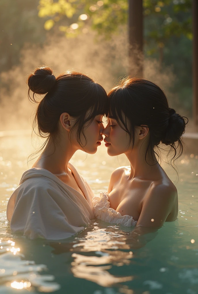 Korean teacher taking a bath with her sister without underwear looking forward